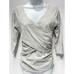 Sundance Catalog Vanessa Faux Wrap Top Gray White Striped Ruched Women's Size S